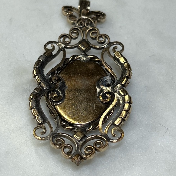 Vintage Black Onyx Carved Rose Red Rhinestone Necklace Pendant - 2” - Picture 5 of 5